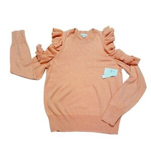 Abound Women's Large Ruffle Cold Shoulder Knit Pullover Sweater Long Sleeves